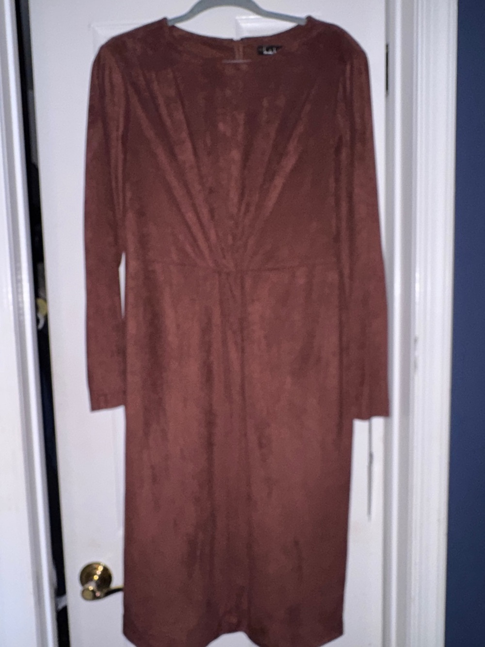 Nicole Miller Long-Sleeve Twist-Front faux suede Dress in Rust Brown